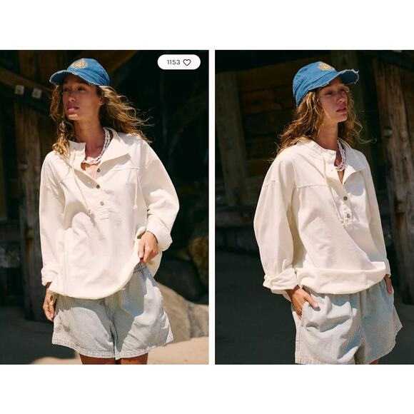 Free People Oversized Cream Anais Pullover Top Large - Picture 1 of 9